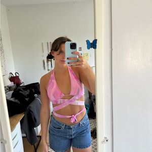 Pink Halter Wrap Bikini Top